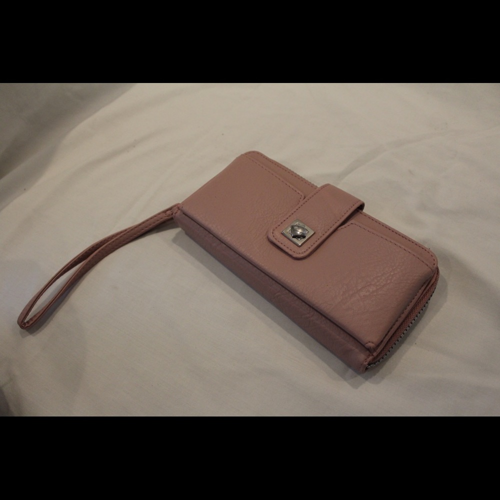Pink vinyl wristlet